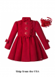 (USA ONLY)Autumn & Winter Girls Red Single Breasted Wool Coat + Handmade Headband