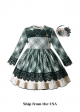 (USA ONLY)Green Plaid Christmas Ruffle Dress + Handmade Headband