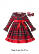 (USA ONLY)Girls Plaid Design Red Ruffle Dress + Handmade Headband