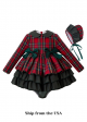 (USA ONLY)3 Pieces  Party Babies Red Grid Layered Boutique Outfits + Blackish Green Bloomers + Hat