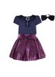(Only size 3 Left)Girls Black Bow Top + Houndstooth Skirt