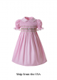 (USA ONLY)Pink Party Girls Doll Collar Handmade Embroidered Smocked Dresses