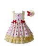 Girls Yellow Floral Pattern Sleeveless Long Dress + Handmade Headband