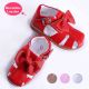 Red Fashion Microfiber Leather Girls Sandals Shoes With Handmade Bow-knot