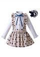 (ONLY 5Y Left) Girls Long Sleeve White Blouse With Blue Dot Khaki Skirt