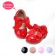 Red Microfiber Leather Girls Shoes With Handmade Bow-knot 