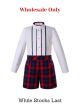 (Wholesale Only) Boys White Shirt + Red Grid Shorts