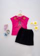 Girl Clothing Sets Hot Pink Top +Navy Casual Skirt
