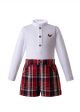 Newest  Boys Clothing Sets White Shirt And Wine Red Grid Shorts