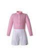 (ONLY 8Y) Pink Boys Clothing Set Stand Collar With Pleated Shirt And white Shorts Kids Clothes
