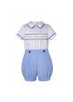 Boys Summer Blue Smocked Outfits White Top + Blue Shorts