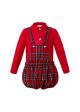 Red Boutique Toddler Boys Clothing Set Red Shirt + Grid Suspenders Pants