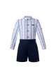 (ONLY 3Y)Boys Clothing Sets Blue Grid Shirt + Black Shorts