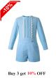 Baby Boys Blue Solid Outfit with Dots Shirt + Shorts