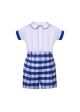 (ONLY 8Y Left)Boys White Shirt + Blue Plaid Shorts