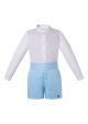 2 Pieces Boys Kids Clothing Set White Long Sleeves Shirt + Blue Shorts