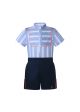 Baby Boys Clothing Set Short Sleeve Blue and White Striped Shirt + Navy Shorts