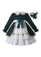 (Pre-order)Girls Green Plaid Christmas Dress + Headwear