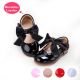 Black Microfiber Leather Girls Shoes With Handmade Bow-knot 