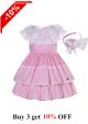 Double-layer ruffle embroidered collar Sweet Pink A-line Dress + Handmade Headband