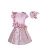 Pink Satin Top +Flower Bow Skirt