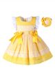 Girls Summer Yellow Cotton Dress + Handmade Headband                          