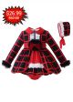 (Only 6-9M  9-12M )Red Turn down Collar Babies Clothing Set +Bloomers + Bonnet