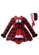 Red Turn down Collar Babies Clothing Set +Bloomers + Bonnet