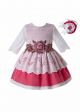 Girl Pink Flower Embroidered Lace Princess Dress + Handmade Headband