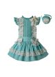 3 Pieces Summer Mint Green Girls Party Clothing Set Round Collar Flower Cotton Shirt + Lace Skirt + Handmade Headband  