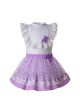 Purple Heart-shape Mesh Flower babies Clothing Set White Shirt + Purple Skirt