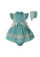 3 Pieces Baby Lace Bows Mint Green Dress + Bloomers + Bonnet