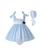 (Only Size 9-18M) 3 Pieces Cute Bows Babies Matched Flower Princess Outfits + Light Blue Bloomers + Hat