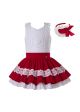 (Only Size 10&12Y)Summer Girls Clothing Set Red Lace Shirt + Red Princess Skirt +Hand Headband