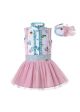 Girls Clothing Set Pattern Printed Shirt + Pink Princess Skirt +Hand Headband