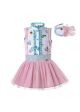 Girls Clothing Set Pattern Printed Shirt + Pink Princess Skirt +Hand Headband