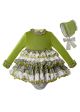 (Only Size 6-9M) Popular Avocado Color 3 Pieces Babies Knit Fluffy Dress + Bloomers + Hat