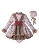 3 Pieces Babies White Girl Infant Clothes Flower Print Baby Girl Dress + Bloomers + Bonnet