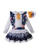 3 Pieces Babies Doll Collar Outfits + Floral Embroidery Lace Ruffled Dress + Hand Headband