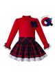 Party Girls Clothing Set Red Shirt With Bow + Red Grid Skirts + Hand Headband