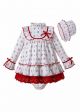 3 Pieces Autumn White Print Kids Babies With Red Bow Dress + Bloomers + Hat