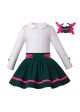 Girls Boutique Clothing Set Doll Collar White  Shirt + Blackish Green Skirt +Hand Headband