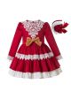 Sweet Autumn Princess Red Layered Ruched Girls Boutique Dress + Handmade Headband