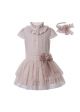 Girls Summer Beige Bow Lace Shirt + England Style Princess Skirt +Hand Headband