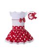 Boutique Preppy Style Girls White Shirt With Sweet Bow + Princess Party Red Dot Skirt +Hand Headband