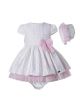 3 Pieces Baby Girls Sweet Ruffles With Pink Bows White Outfit + Bloomers + Hat