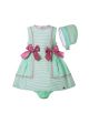3 Pieces Babies Mint Green Boutique Preppy Style Outfit With Bows + Cute Bloomers + Hat