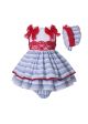 (Only Size 12-18M) 3 Pieces Babies Summer Lace Preppy Style Dress With Bows + Cute Bloomers + Hat