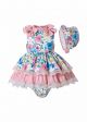 Sweet 3 Pieces Babies Boutique Floral-printed Lace Layer Outfit + Cute Bloomers + Hat