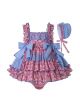 3 Pieces Babies Princess Flowers Print Sweet Plaid Bows Layer Outfit + Cute Bloomers + Hat